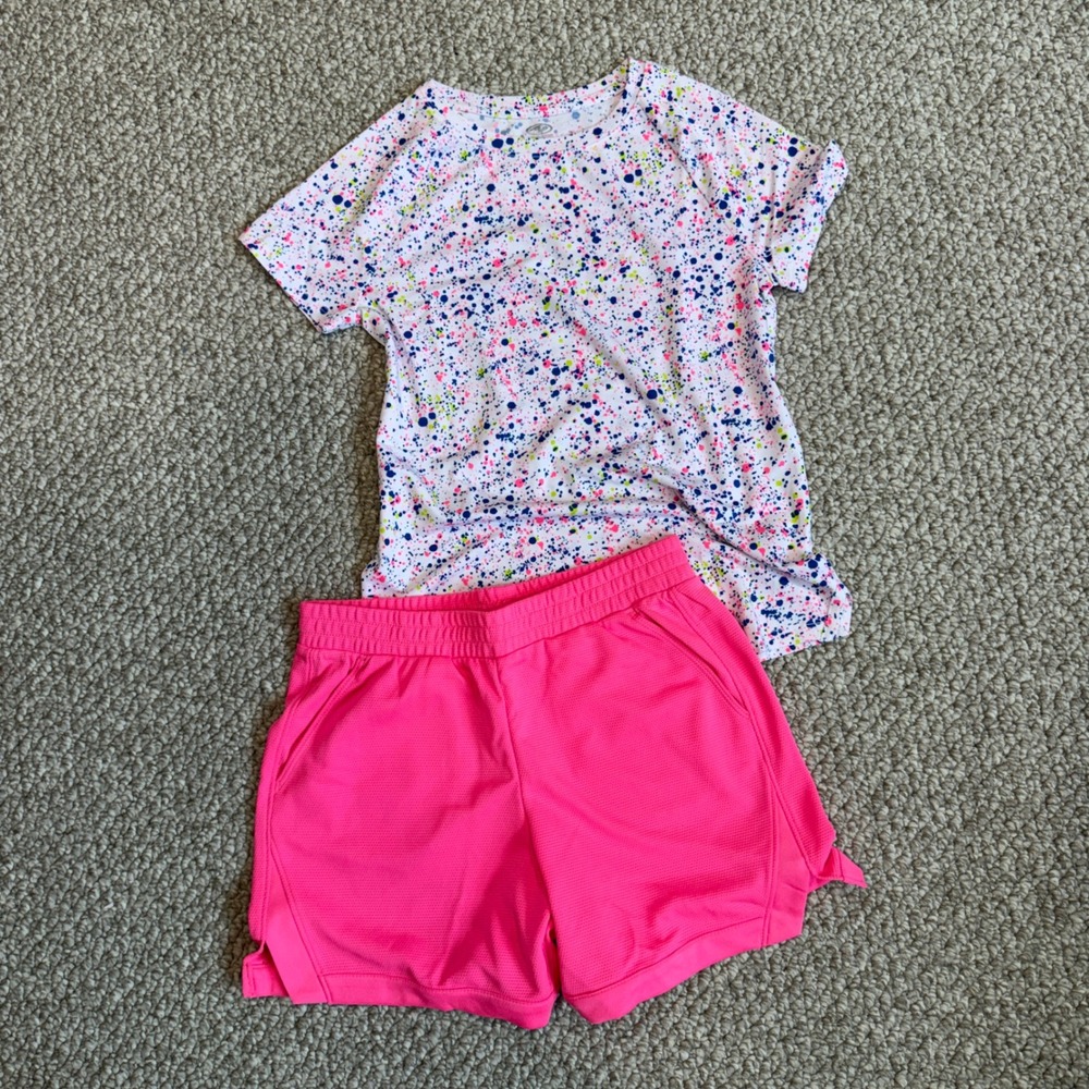 Athletic Works Girls Paint Splatter Activewear Set Pink White 2pc Size L‎ 10/12